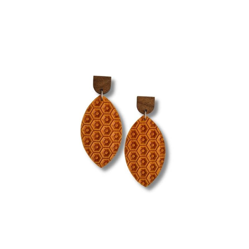 Leather Leaf Earrings - Orange