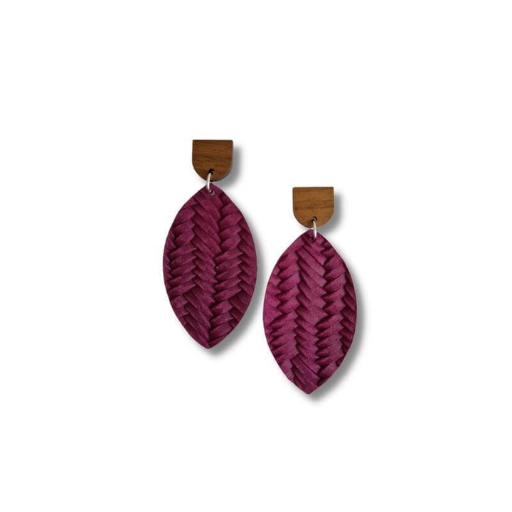 Leather Leaf Earrings - Plum