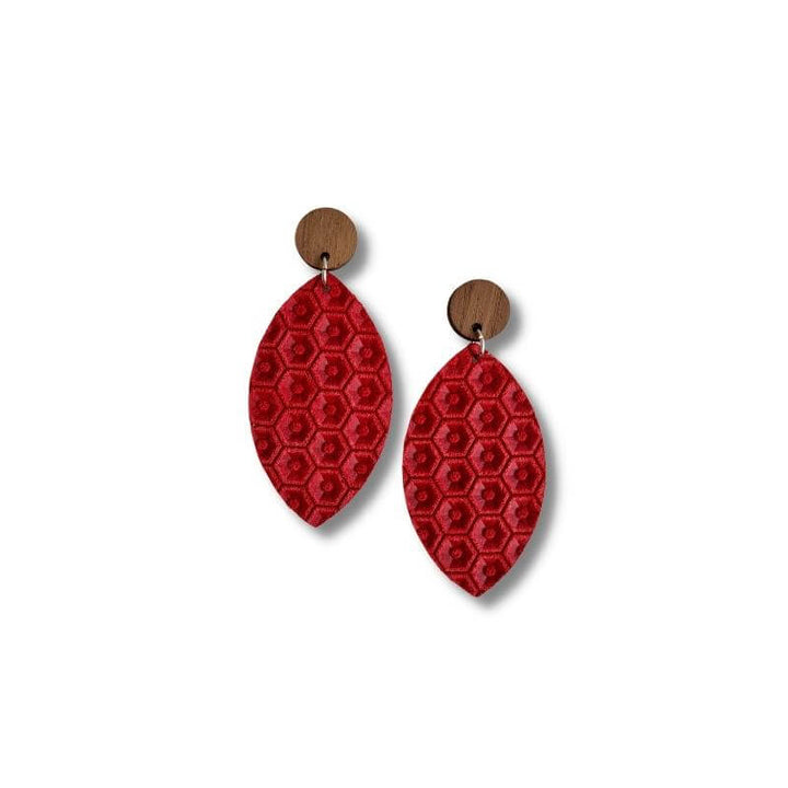 Leather Leaf Earrings - Red