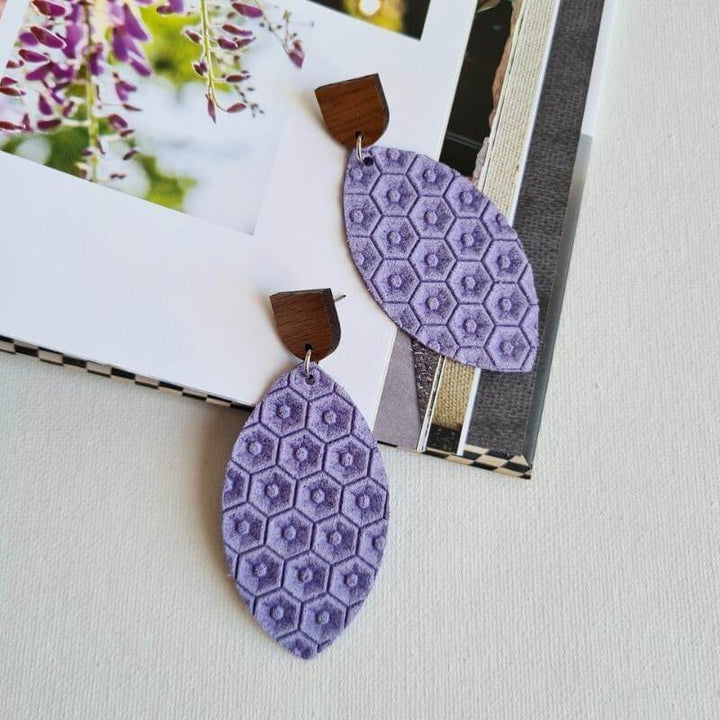 Leather Leaf Earrings - Lilac