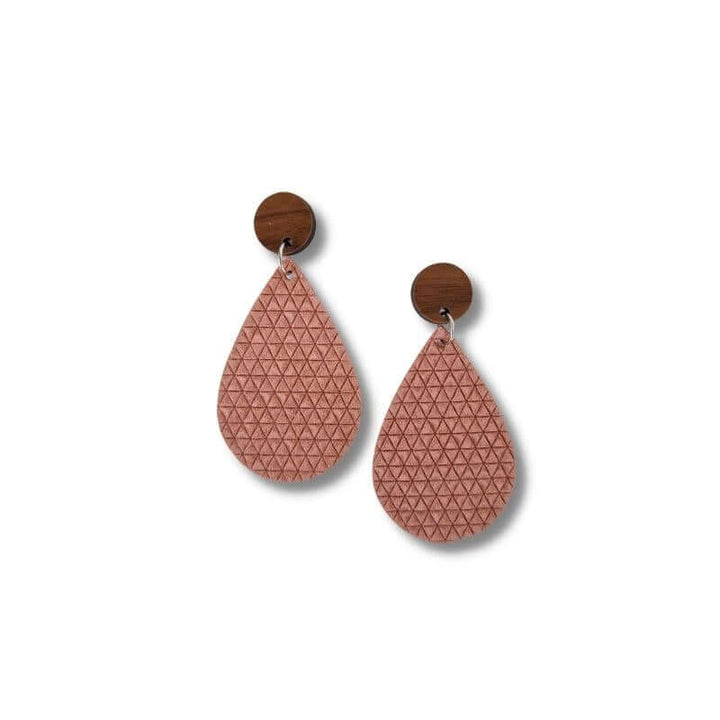 Leather Teardrop Earrings - Dusty Pink
