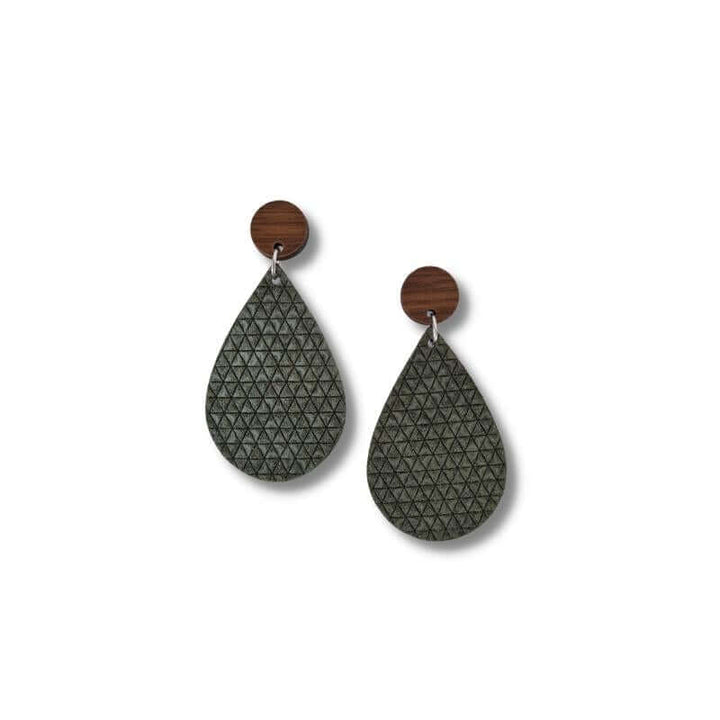 Leather Teardrop Earrings - Khaki