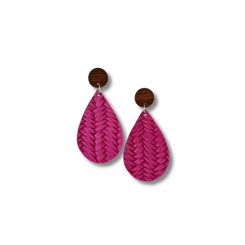 Leather Teardrop Earrings - Pink