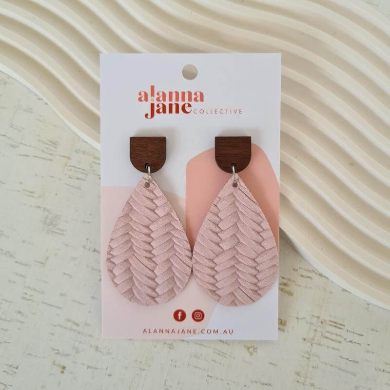 Leather Teardrop Earrings - Soft Pink