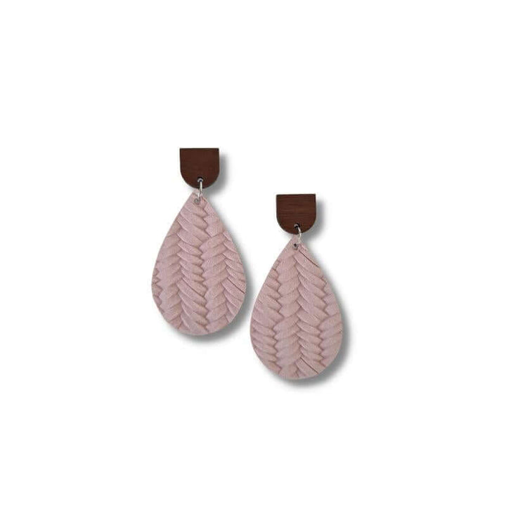 Leather Teardrop Earrings - Soft Pink