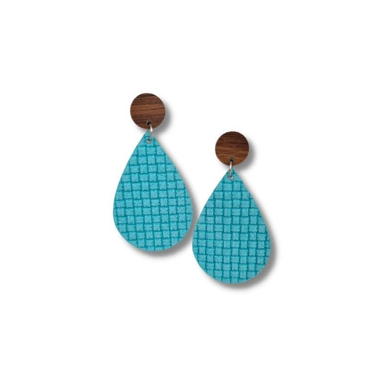 Leather Teardrop Earrings - Turquoise
