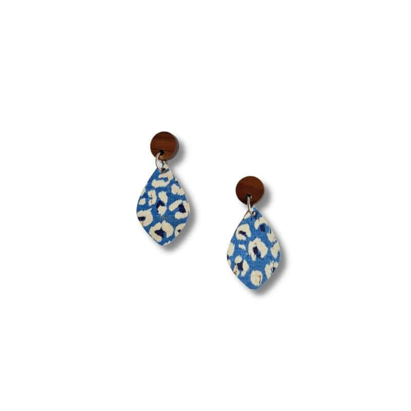 Mini Cork Diamond Earrings - Blue Leopard