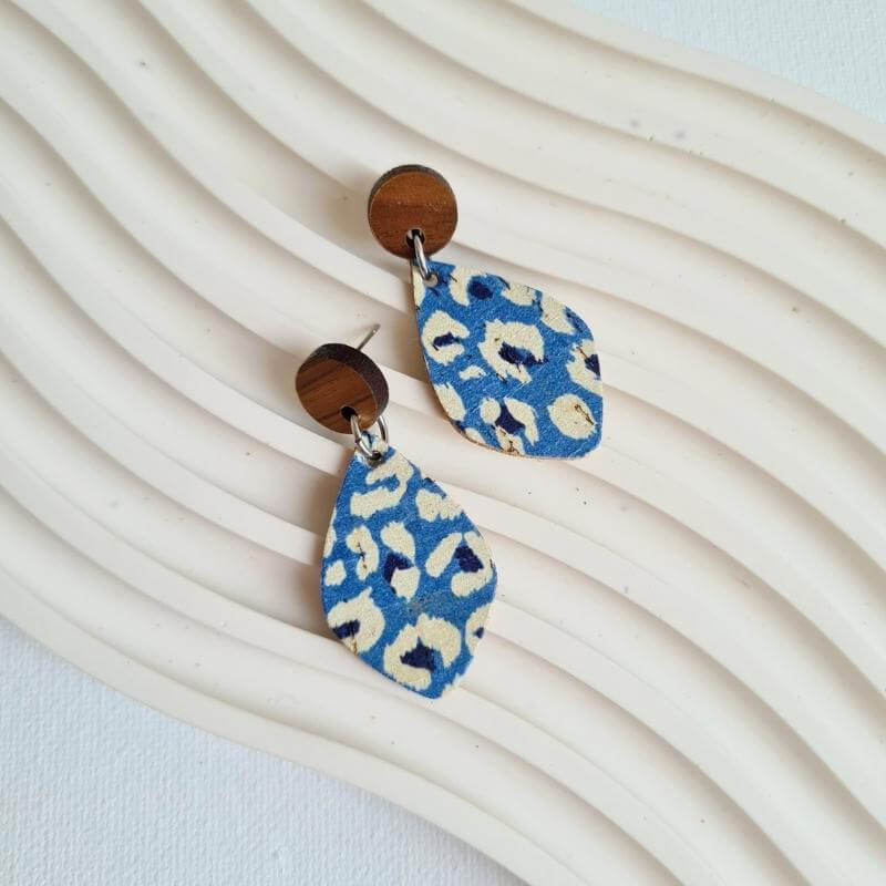 Mini Cork Diamond Earrings - Blue Leopard