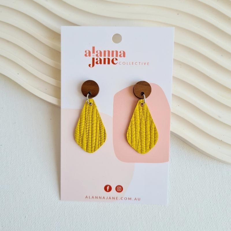 Mini Leather Diamond Earrings - Yellow