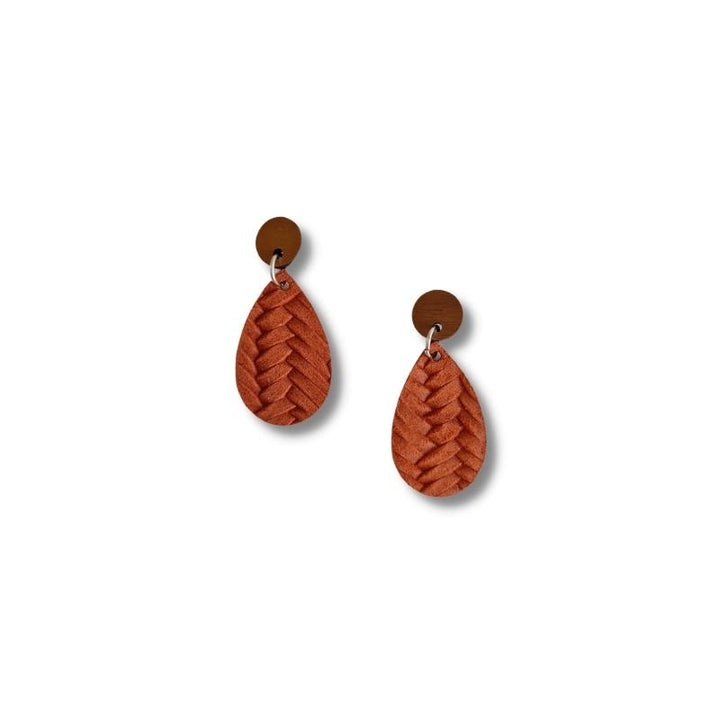 Mini Leather Teardrop Earrings - Rust