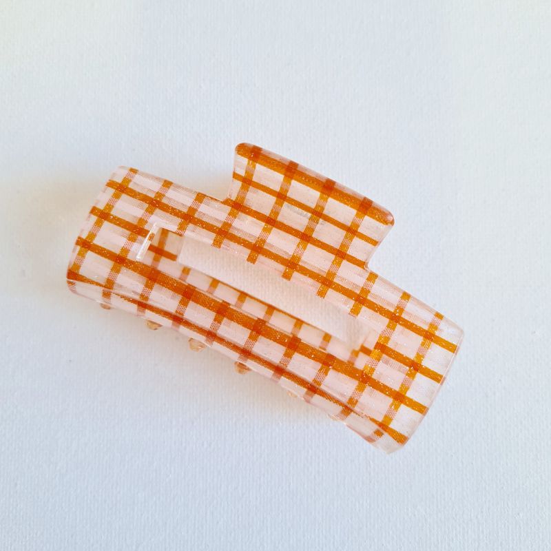 Orange Check Claw Clip