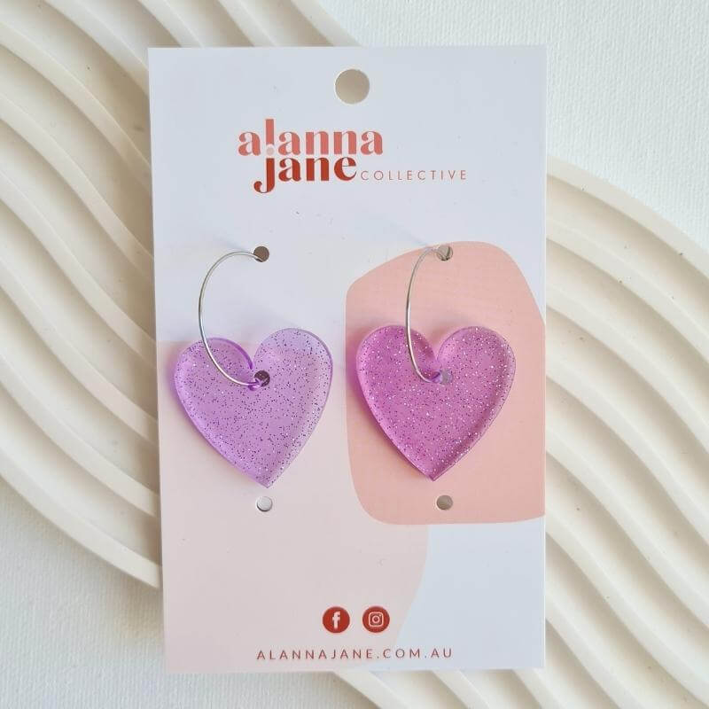Heart Hoops - Purple Glitter