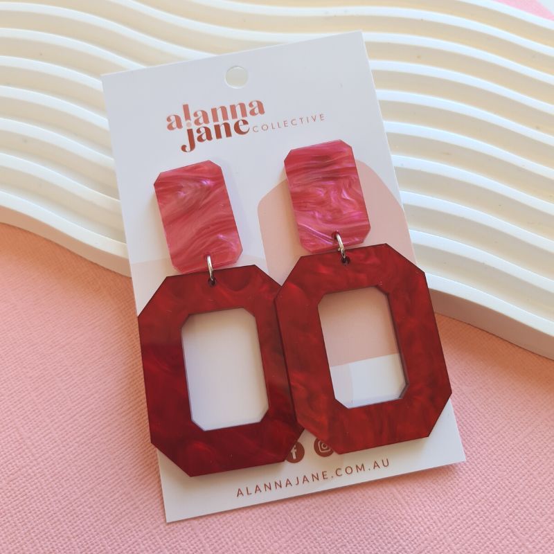 Romi Statement Earrings in Pink & Red Marble