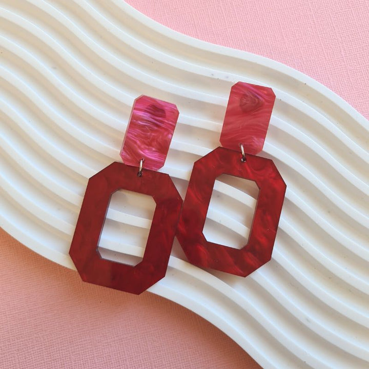 Romi Statement Earrings in Pink & Red Marble