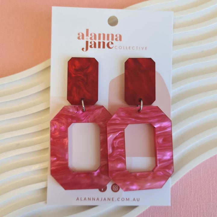 Romi Statement Earrings in Red & Pink Marble