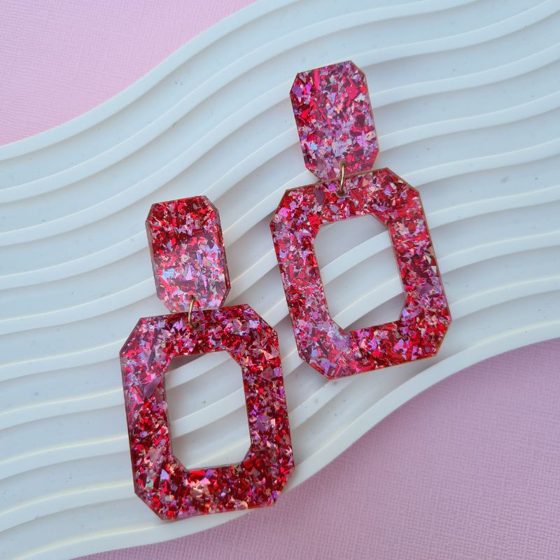 Romi Statement Acrylic Earrings in Love Glitter