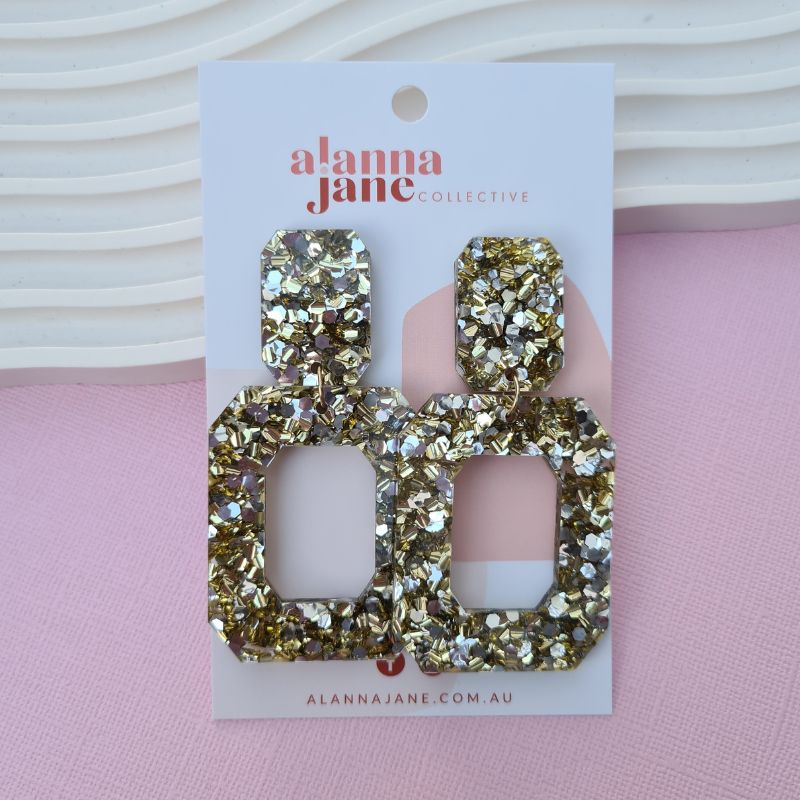Romi Statement Acrylic Earrings in Silver and Gold Glitter
